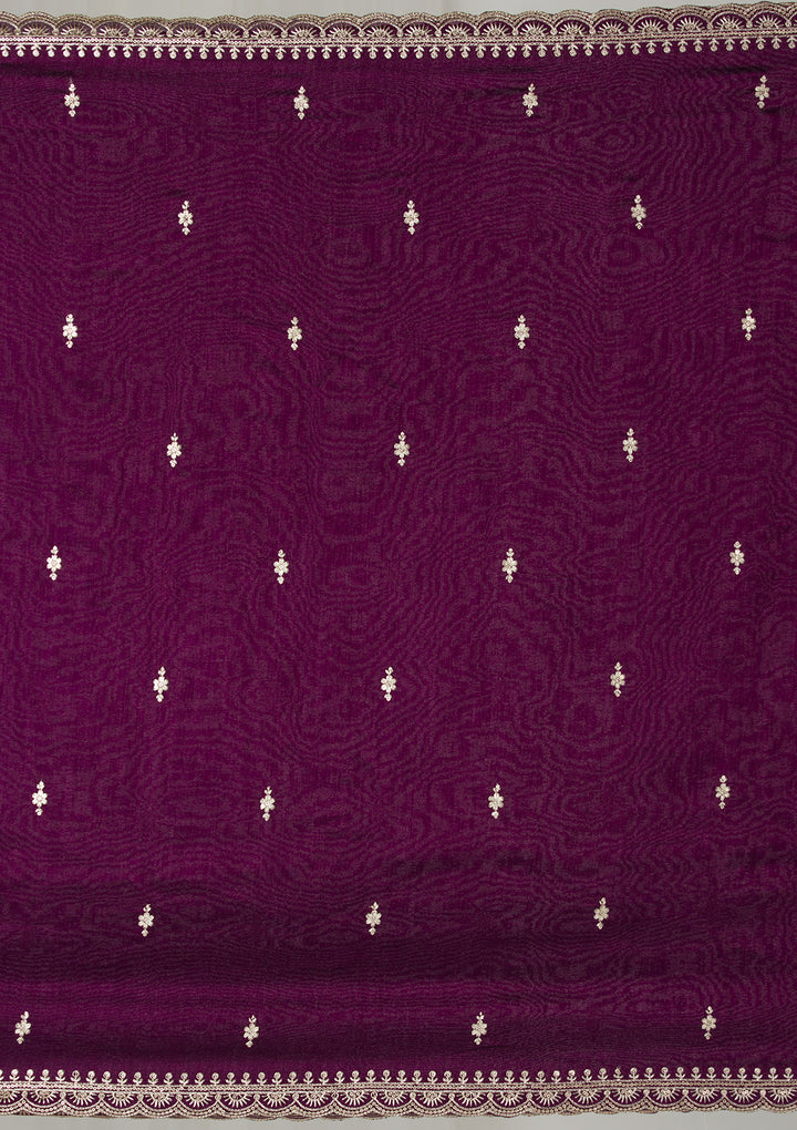 Purple Threadwork Raw Silk Readymade Salwar Suit