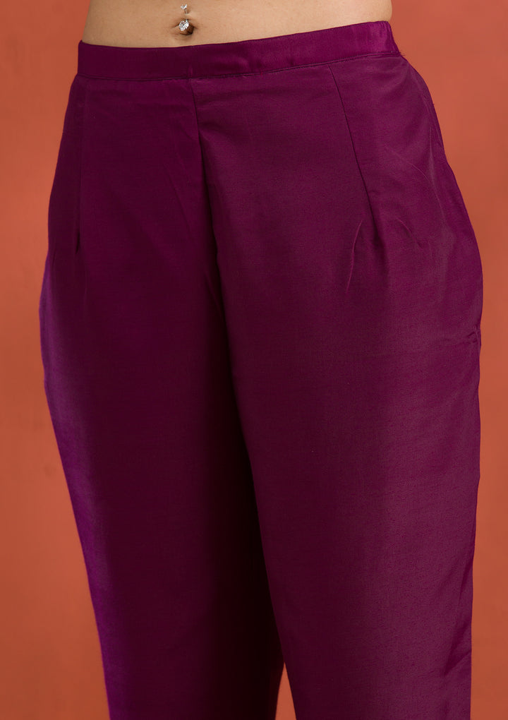 Purple Threadwork Raw Silk Readymade Salwar Suit