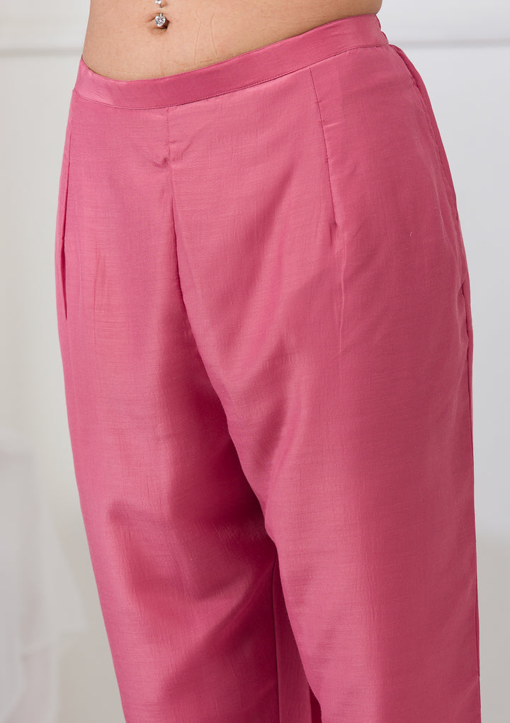 Onion Pink Threadwork Raw Silk Readymade Salwar Suit