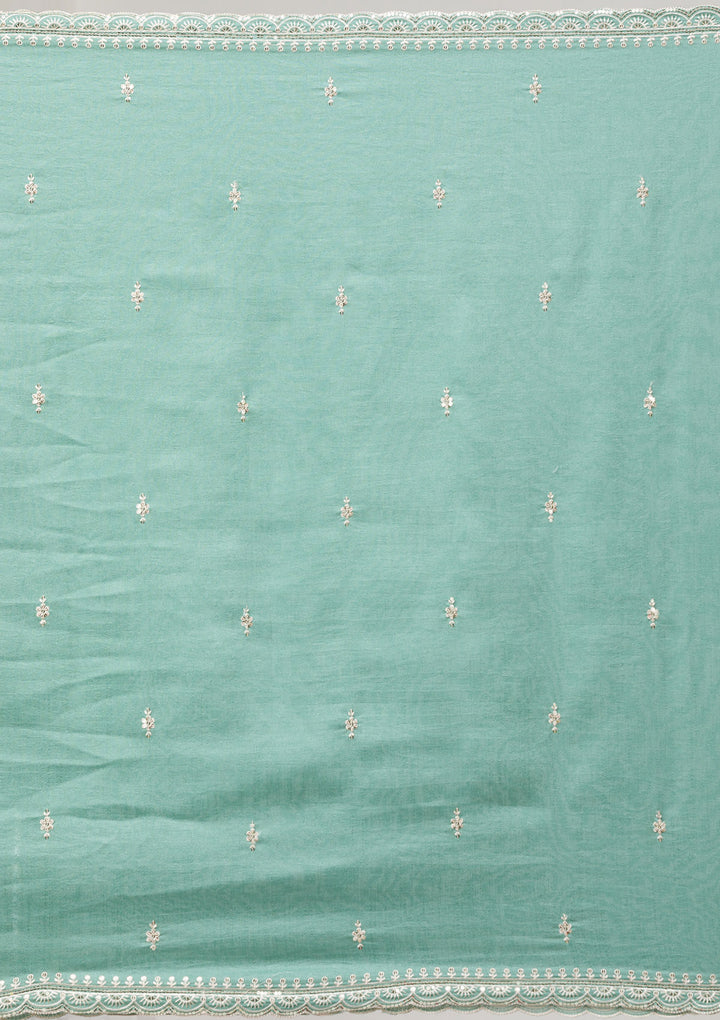 Sea Green Threadwork Raw Silk Readymade Salwar Suit