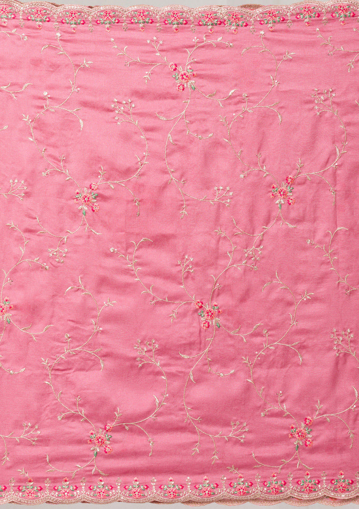 Onion Pink Threadwork Raw Silk Readymade Salwar Suit