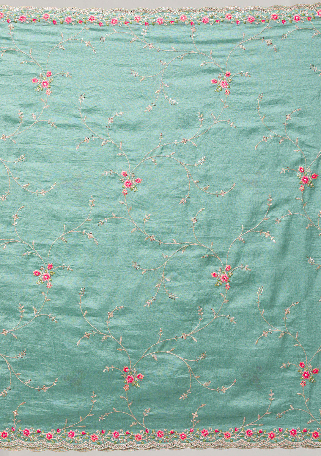 Sea Green Threadwork Raw Silk Readymade Salwar Suit