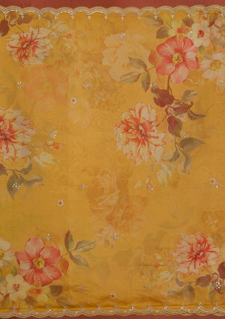 Mustard Threadwork Raw Silk Readymade Salwar Suit