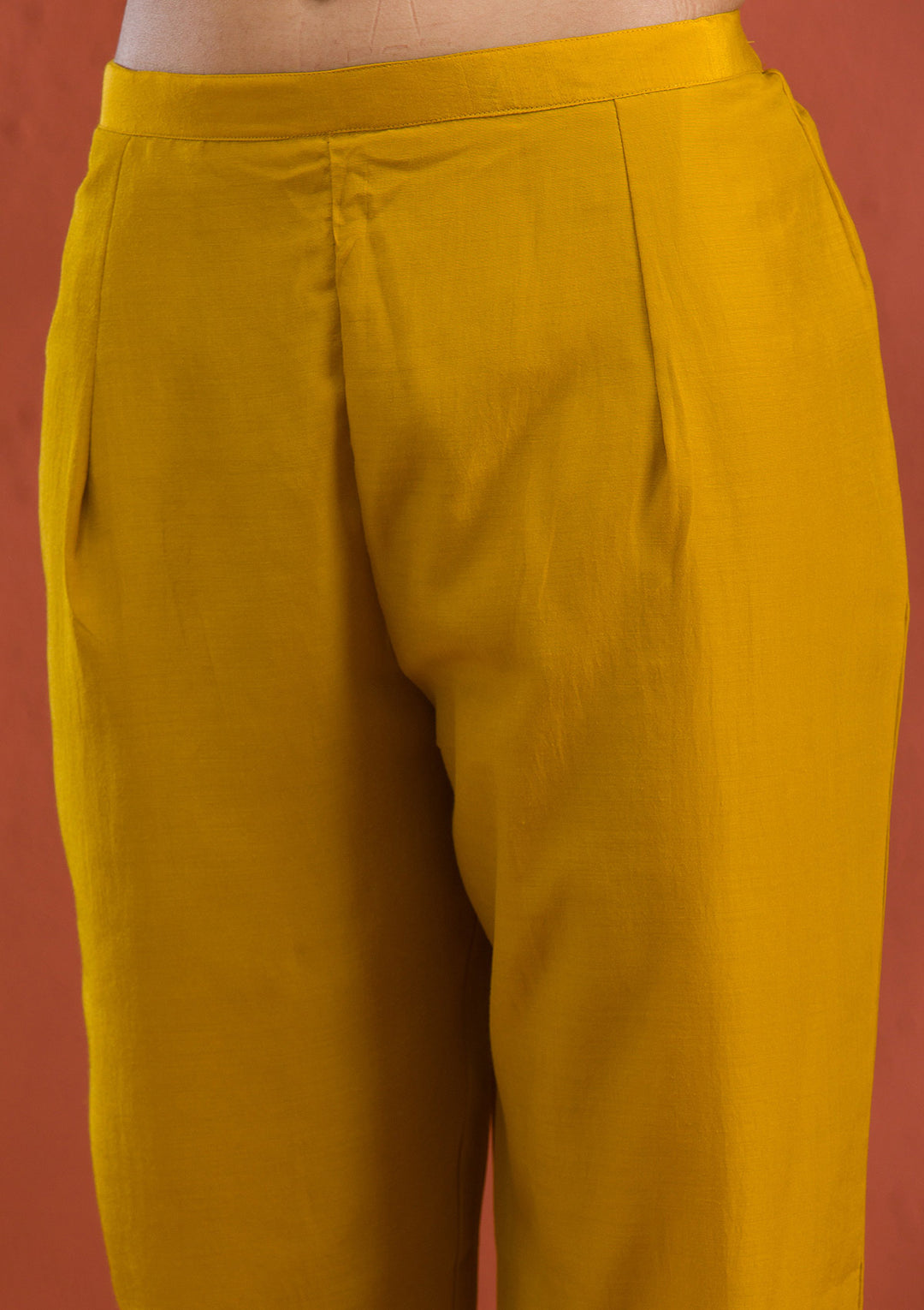 Mustard Threadwork Raw Silk Readymade Salwar Suit