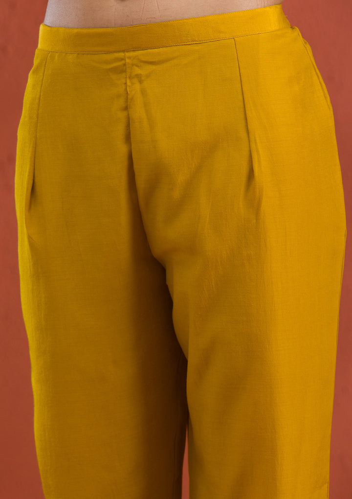 Mustard Threadwork Raw Silk Readymade Salwar Suit