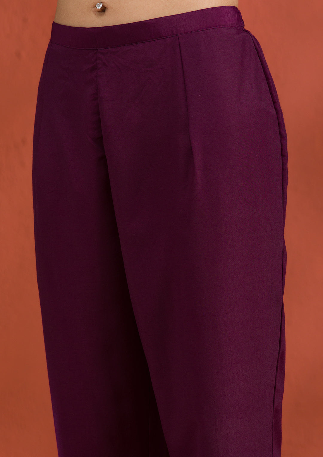 Purple Threadwork Raw Silk Readymade Salwar Suit