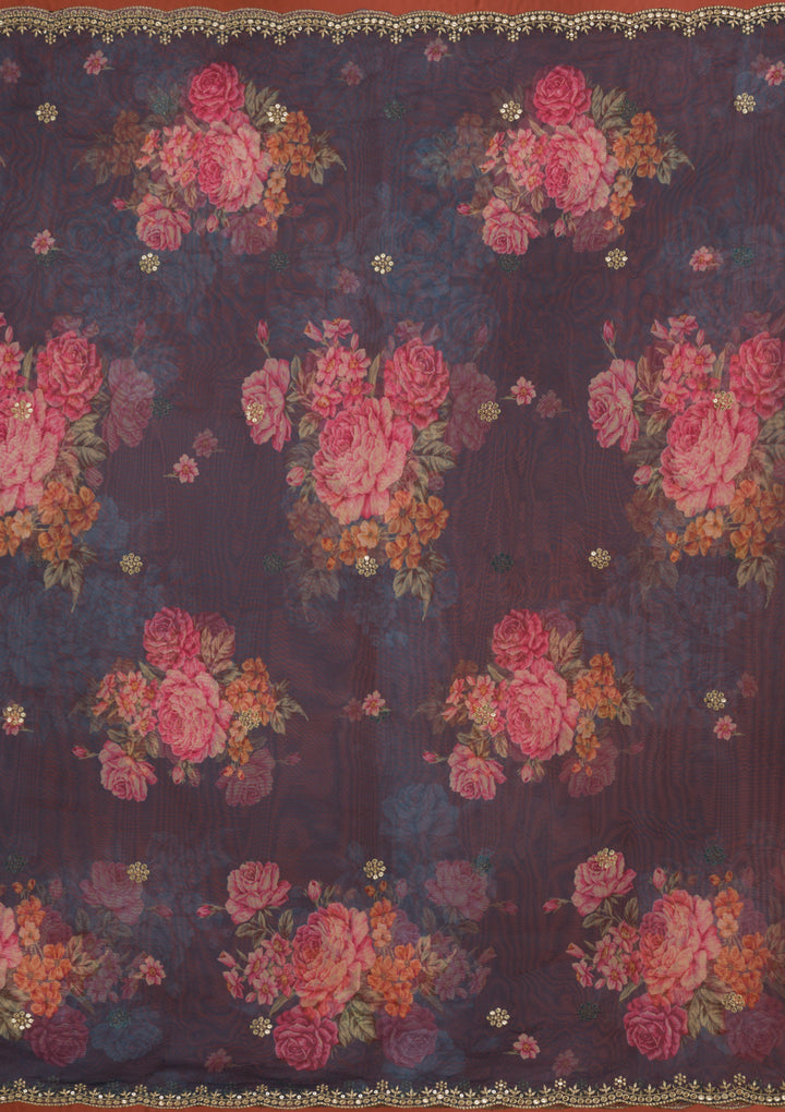 Peacock Blue Threadwork Raw Silk Readymade Salwar Suit