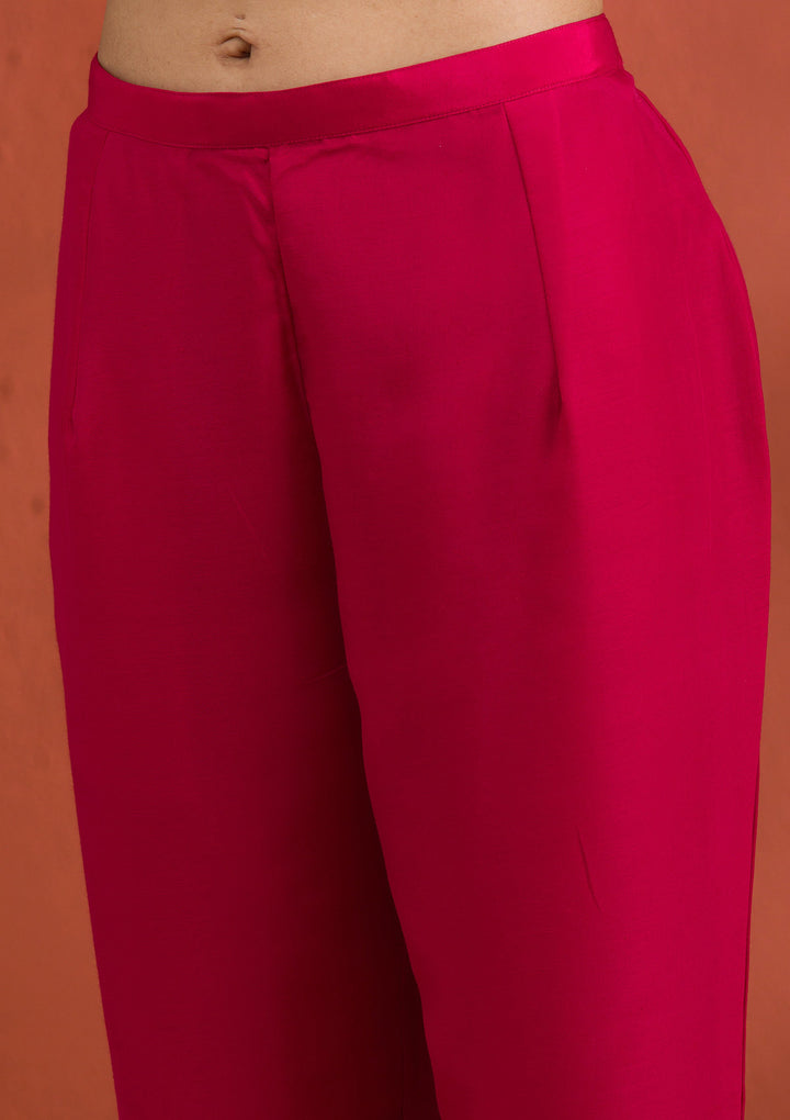 Rani Pink Threadwork Raw Silk Readymade Salwar Suit