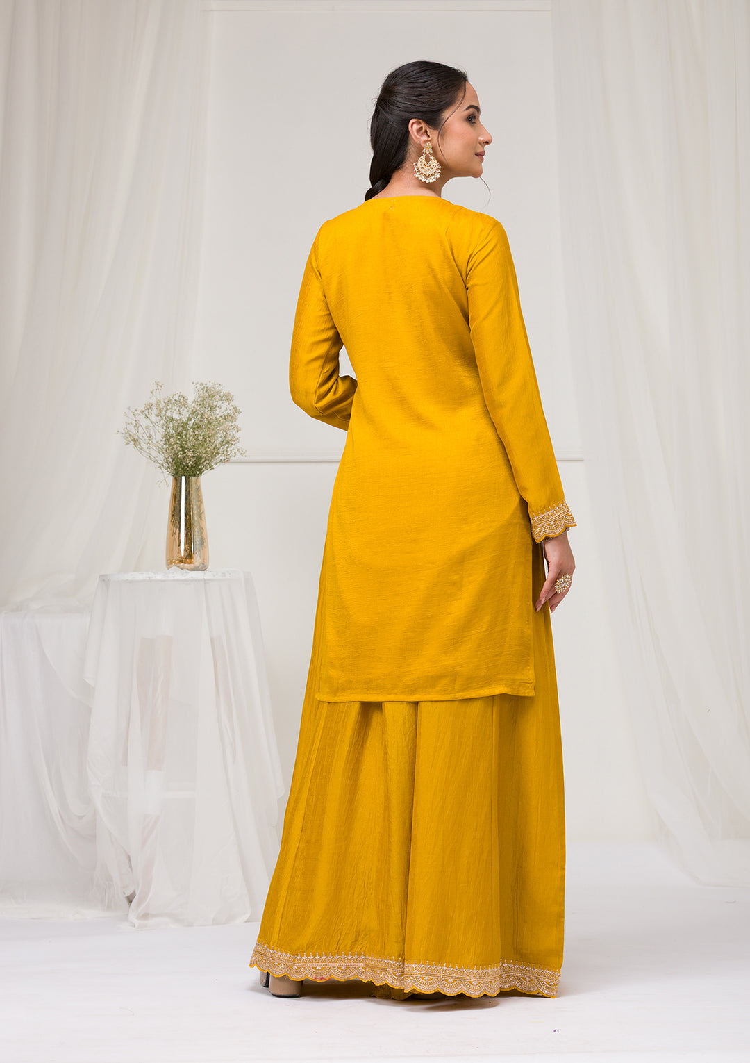 Mustard Zariwork Raw Silk Readymade Salwar Suit