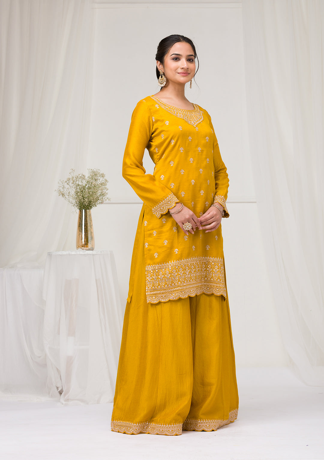 Mustard Zariwork Raw Silk Readymade Salwar Suit