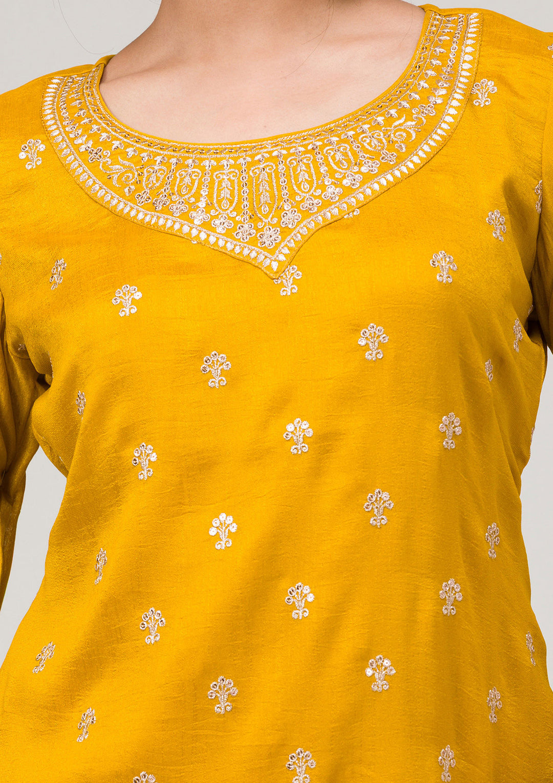 Mustard Zariwork Raw Silk Readymade Salwar Suit