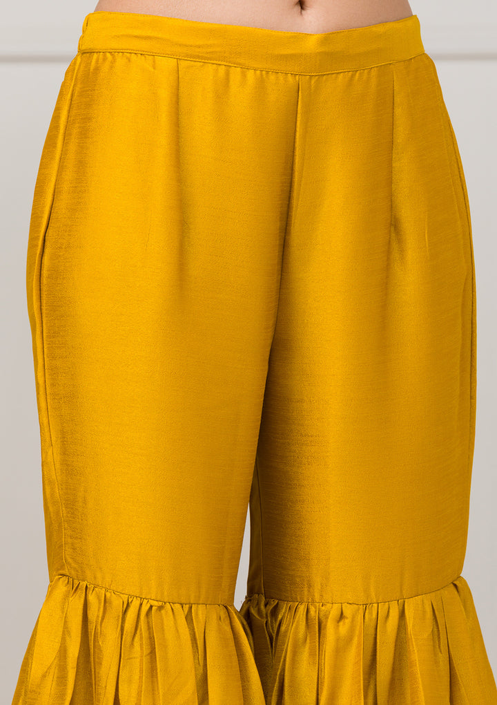 Mustard Zariwork Raw Silk Readymade Sharara Suit