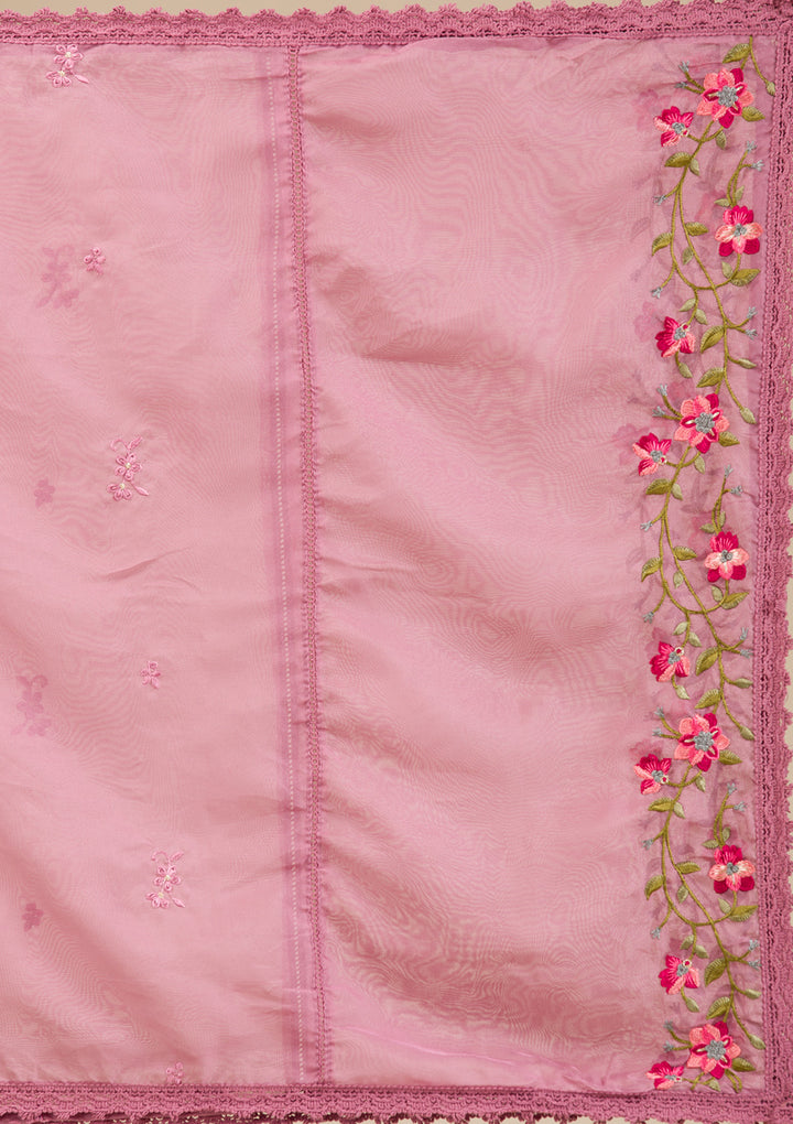 Mauve Threadwork Crepe Readymade Salwar Suit