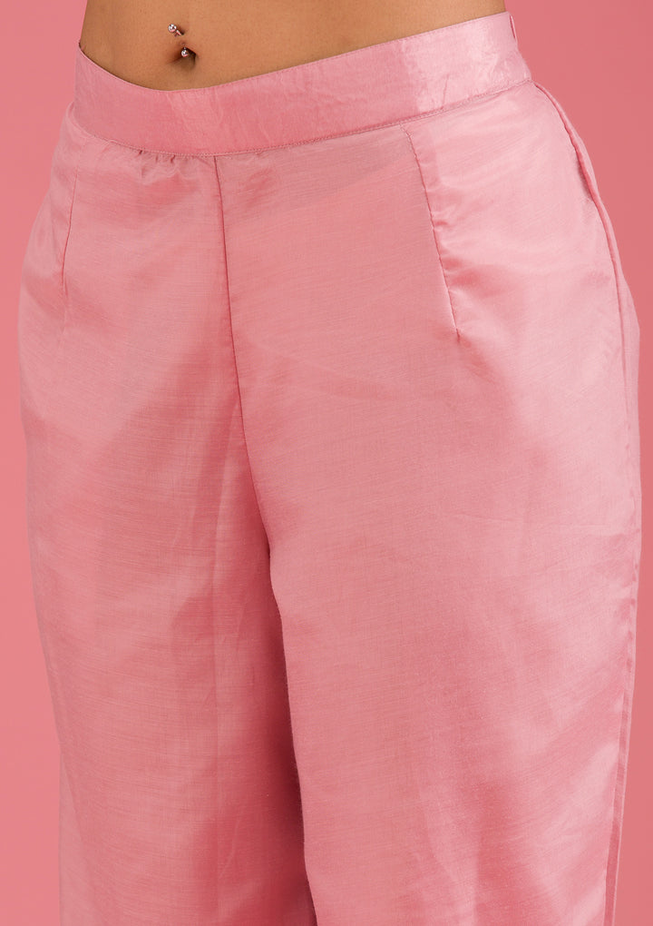 Onion Pink Threadwork Crepe Readymade Salwar Suit