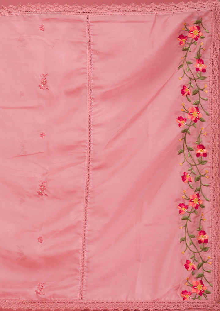 Onion Pink Threadwork Crepe Readymade Salwar Suit