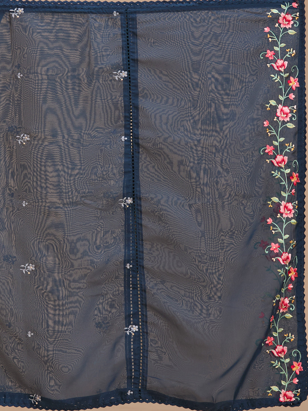 Navy Blue Threadwork Chanderi Readymade Salwar Suit