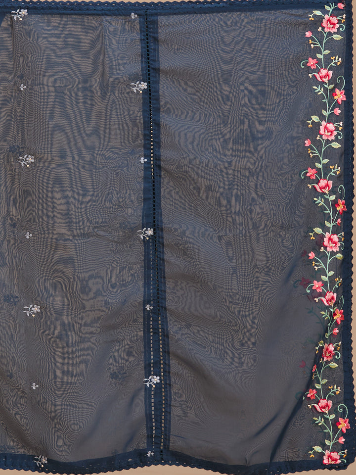 Navy Blue Threadwork Chanderi Readymade Salwar Suit