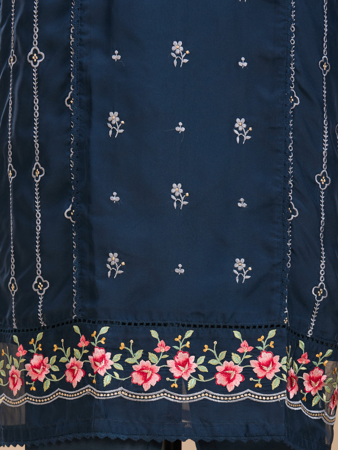 Navy Blue Threadwork Chanderi Readymade Salwar Suit