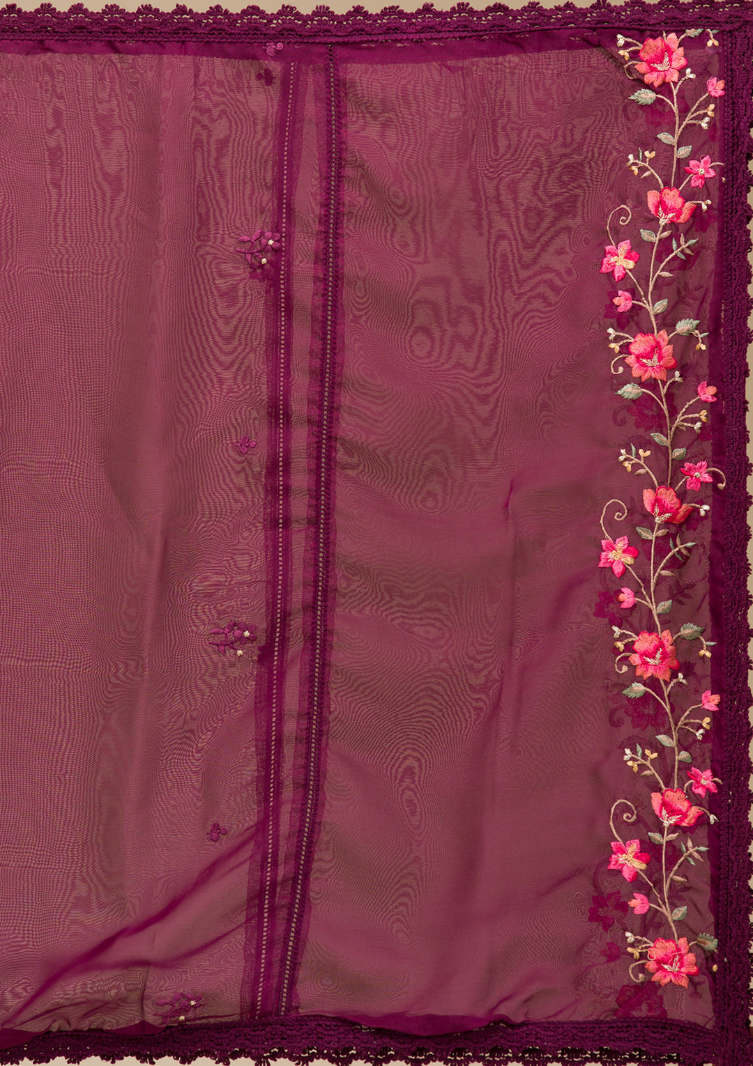Wine Threadwork Crepe Readymade Salwar Suit