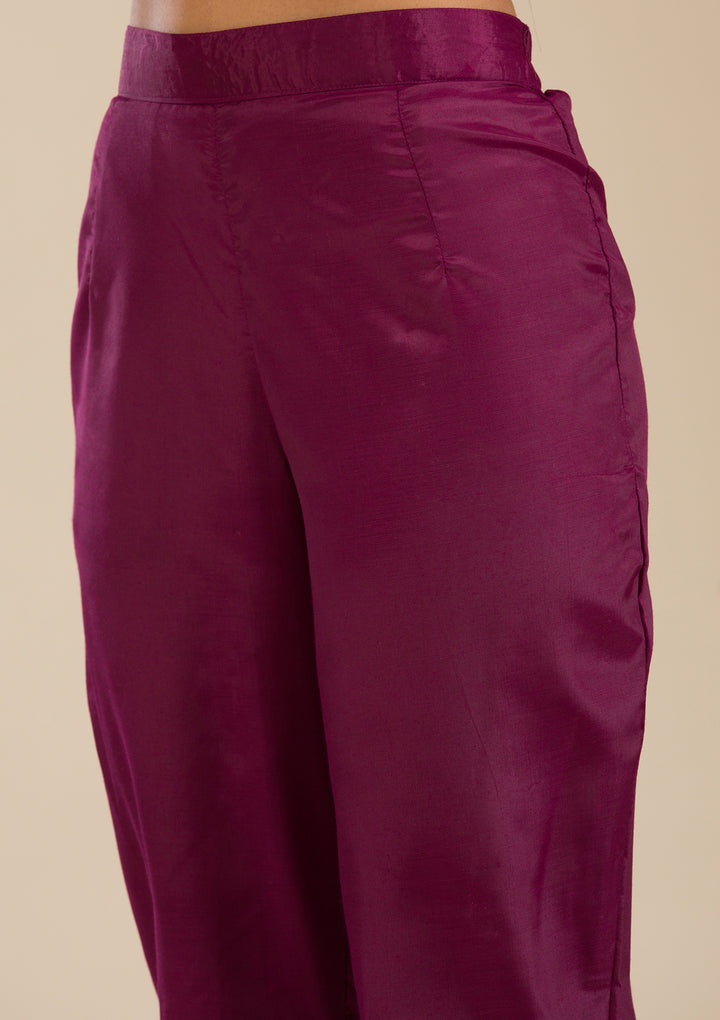 Wine Threadwork Crepe Readymade Salwar Suit