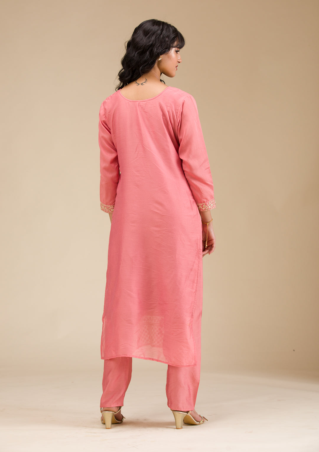 Peach Cording Chanderi Readymade Salwar Suit