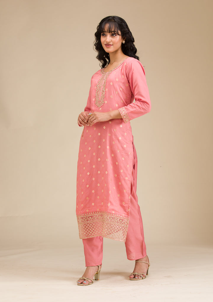 Peach Cording Chanderi Readymade Salwar Suit