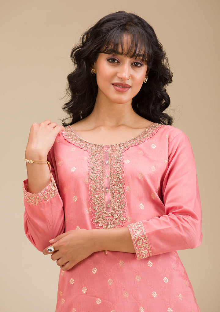 Peach Cording Chanderi Readymade Salwar Suit