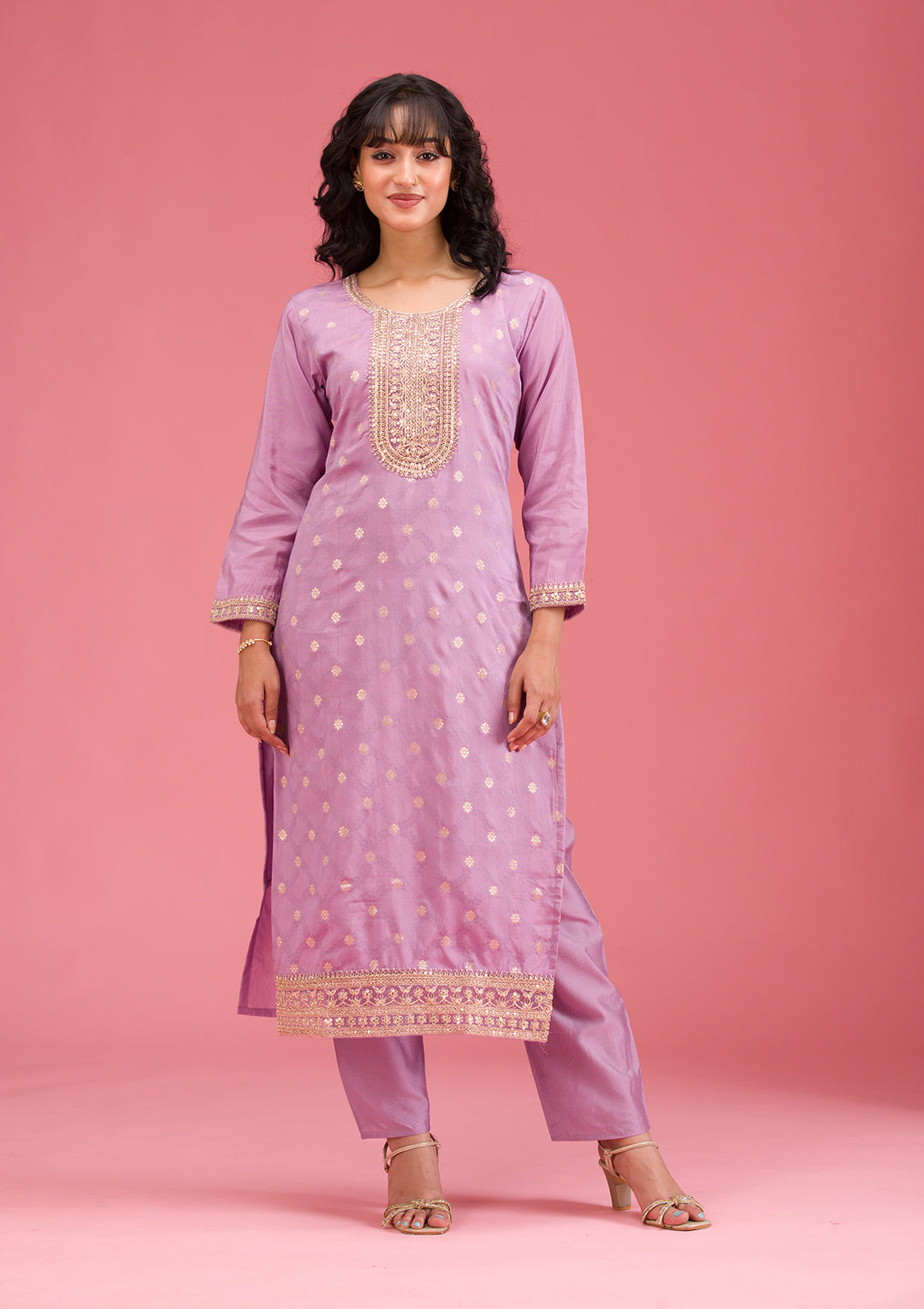 Lavender Cording Chanderi Readymade Salwar Suit