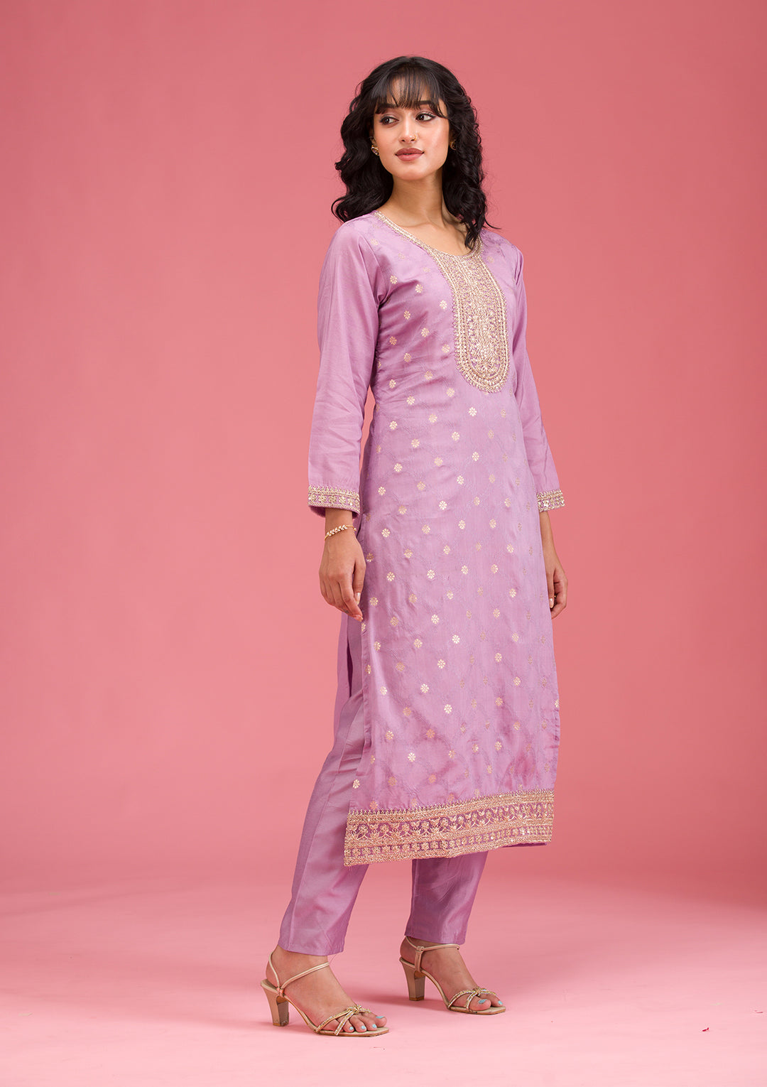 Lavender Cording Chanderi Readymade Salwar Suit