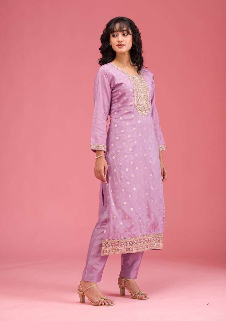 Lavender Cording Chanderi Readymade Salwar Suit