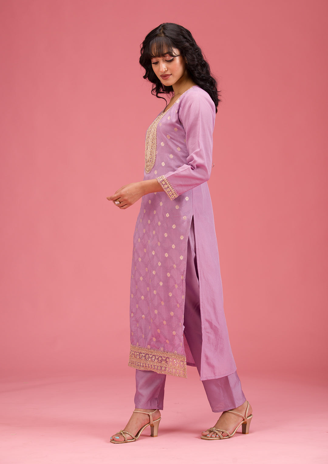 Lavender Cording Chanderi Readymade Salwar Suit