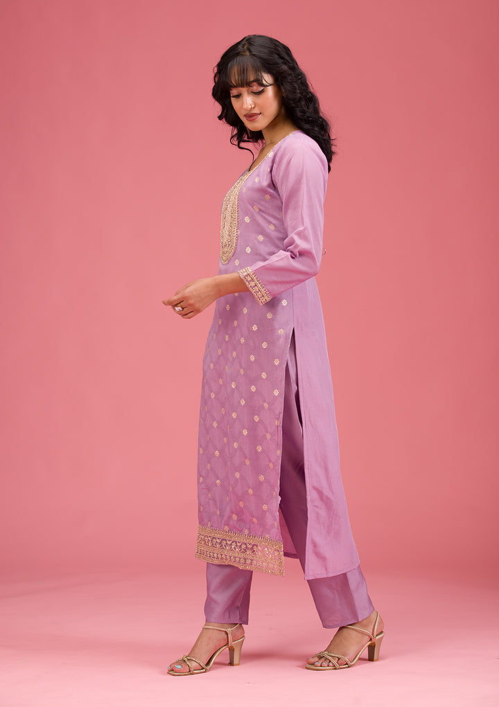 Lavender Cording Chanderi Readymade Salwar Suit
