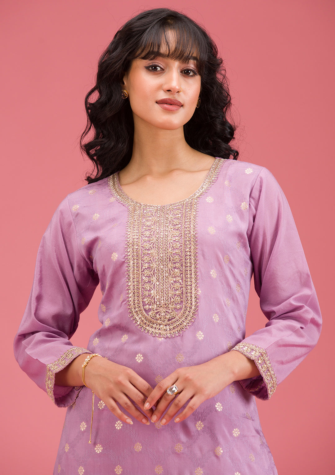 Lavender Cording Chanderi Readymade Salwar Suit
