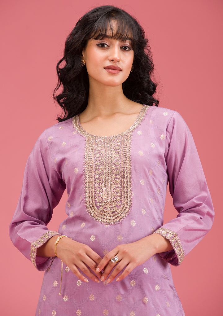 Lavender Cording Chanderi Readymade Salwar Suit