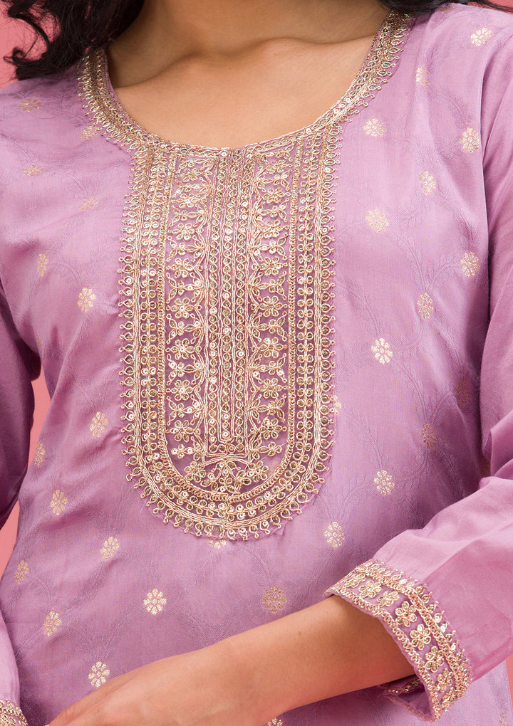 Lavender Cording Chanderi Readymade Salwar Suit