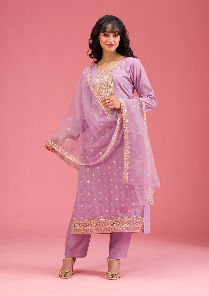 Lavender Cording Chanderi Readymade Salwar Suit