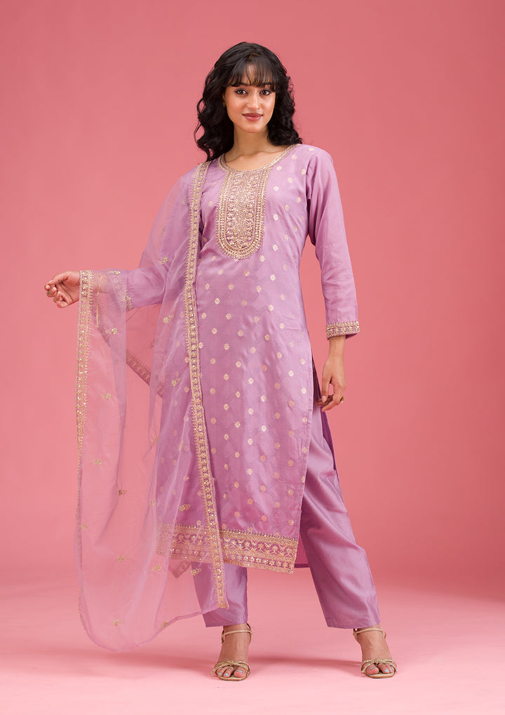 Lavender Cording Chanderi Readymade Salwar Suit
