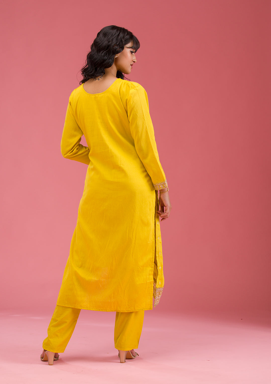 Yellow Cording Chanderi Readymade Salwar Suit