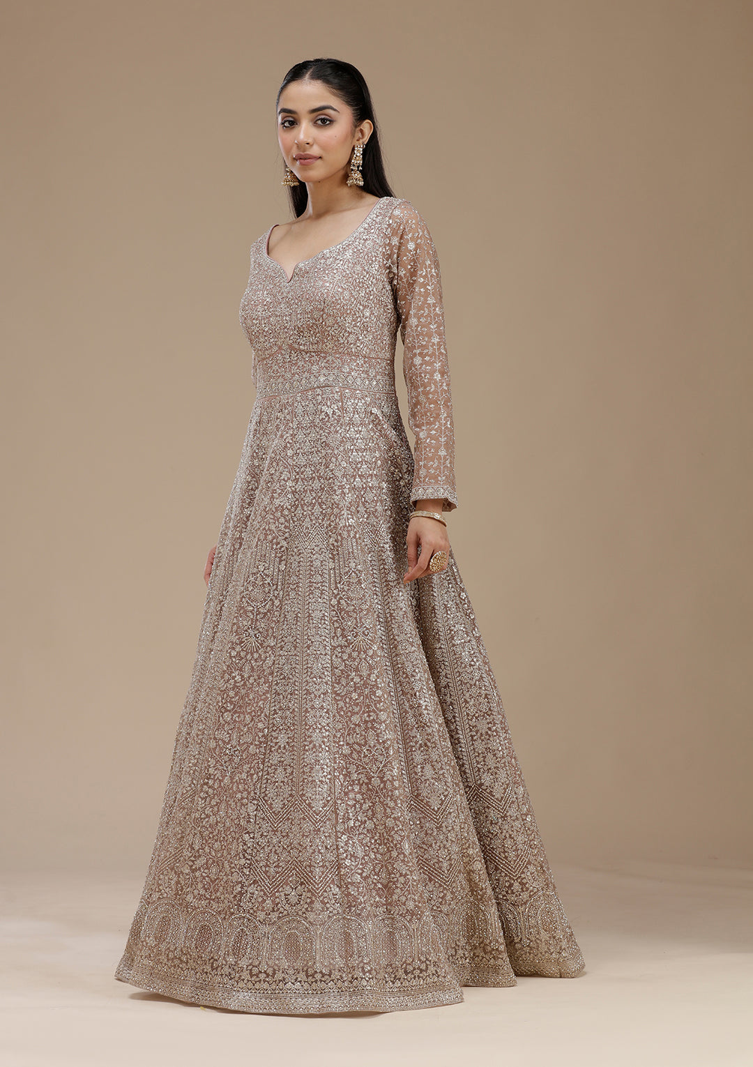 Mauve Zariwork (Gold) Net Readymade Salwar Suit