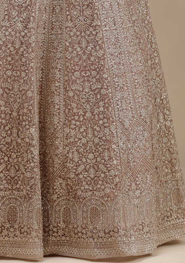 Mauve Zariwork (Gold) Net Readymade Salwar Suit