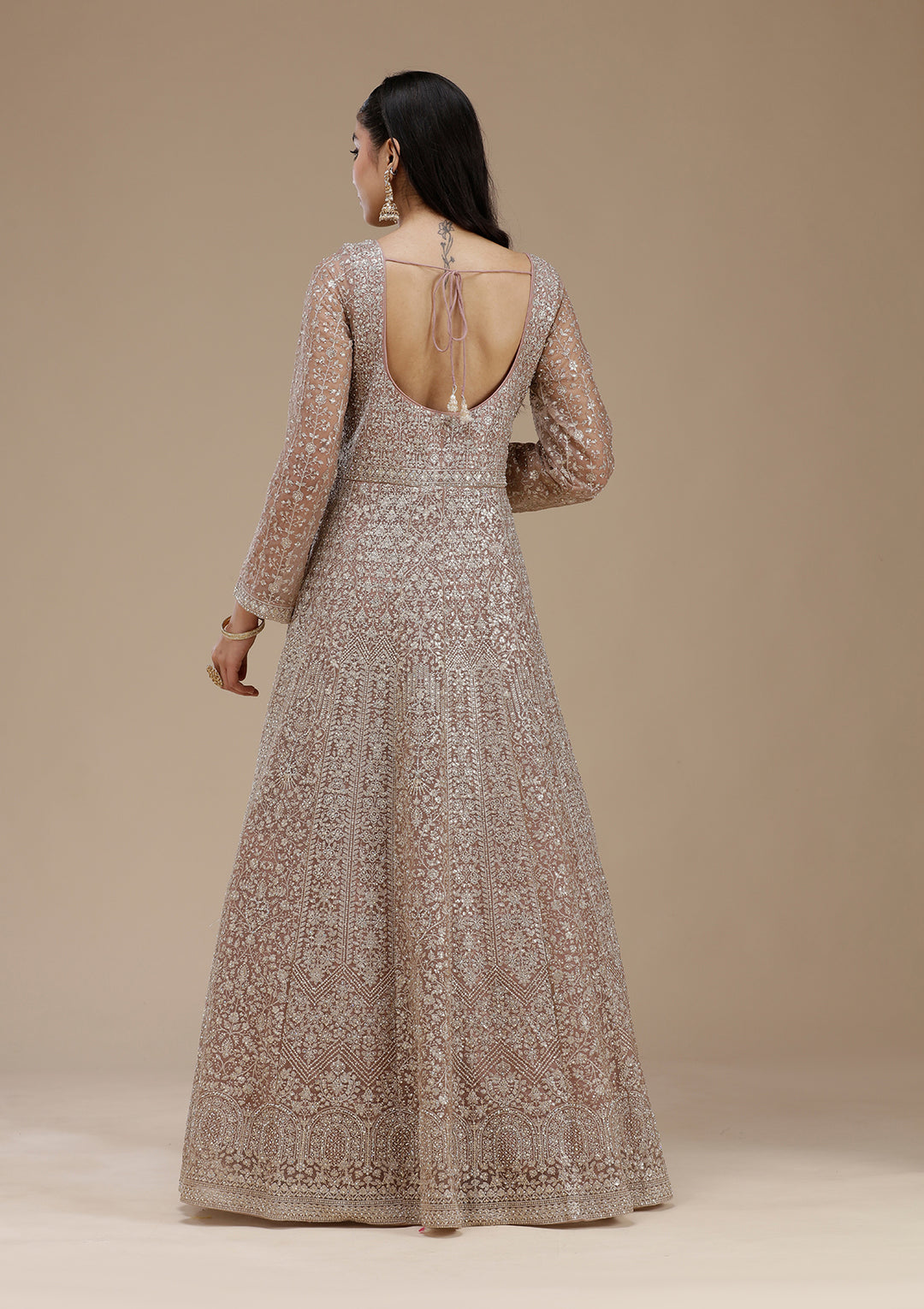 Mauve Zariwork (Gold) Net Readymade Salwar Suit