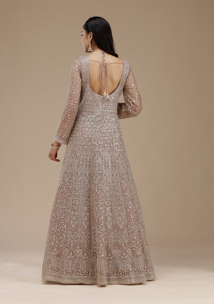 Mauve Zariwork (Gold) Net Readymade Salwar Suit