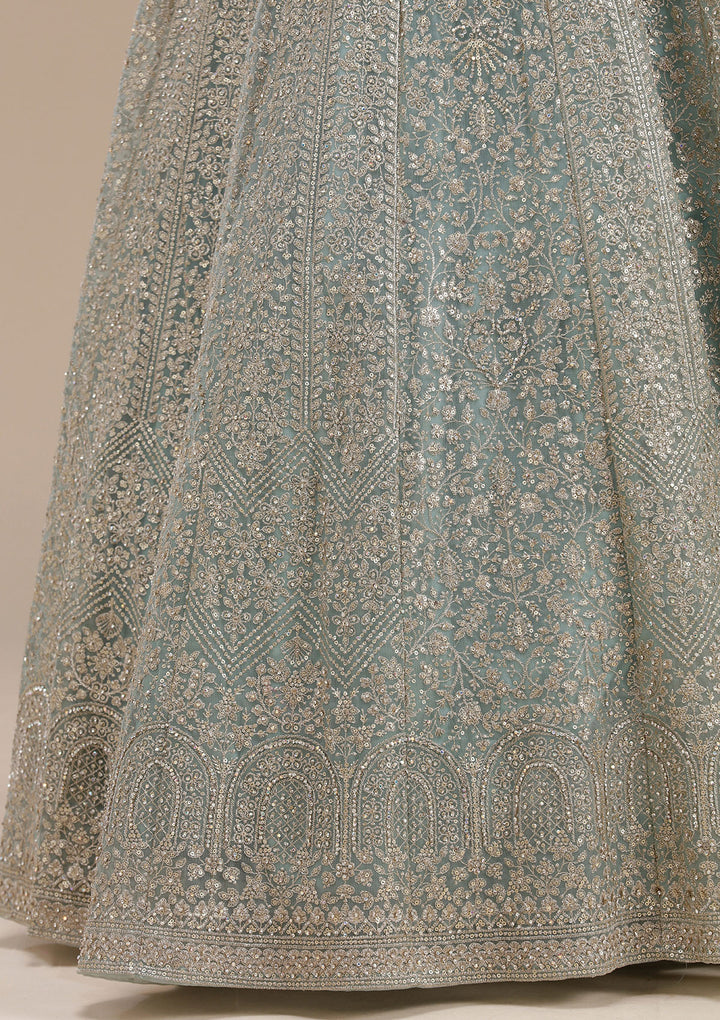 Sky Blue Zariwork (Gold) Net Readymade Salwar Suit