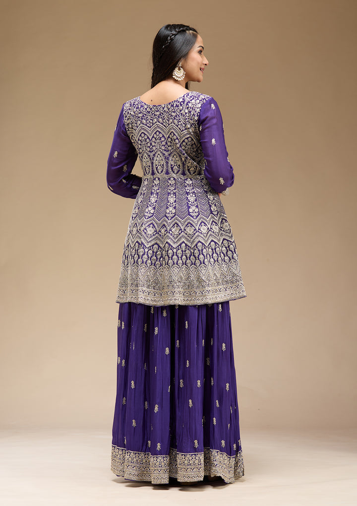 Royal Blue Zariwork (Gold) Chinon Readymade Salwar Suit