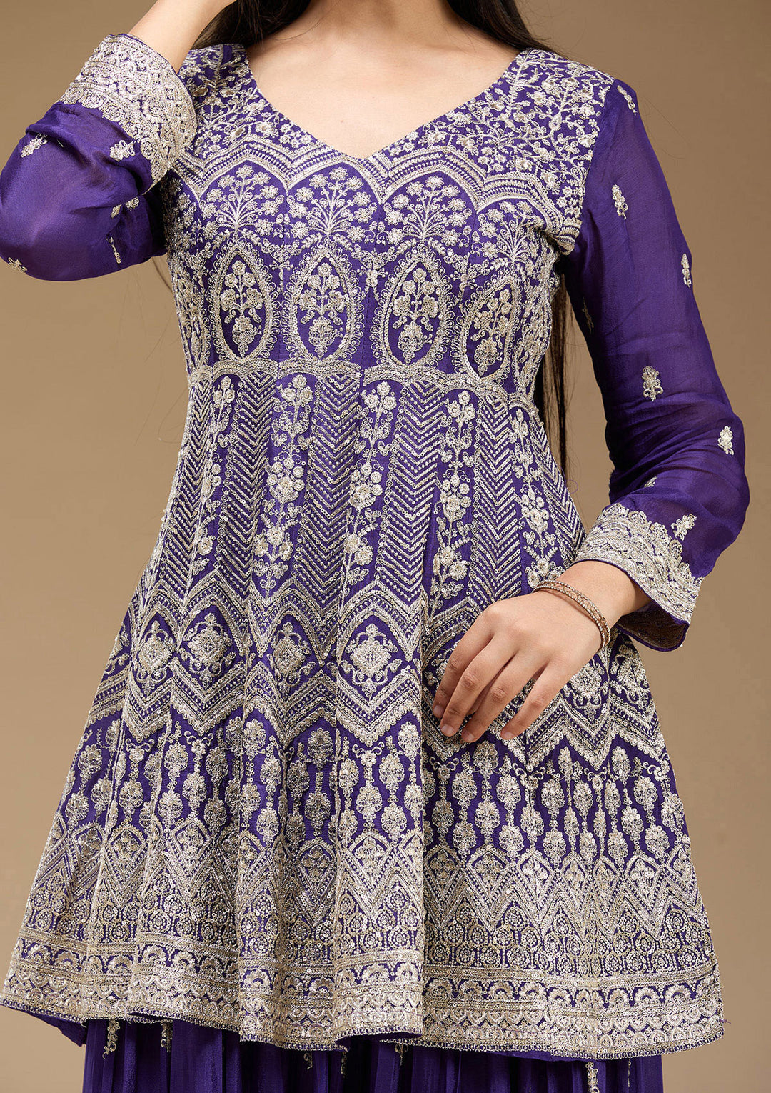 Royal Blue Zariwork (Gold) Chinon Readymade Salwar Suit