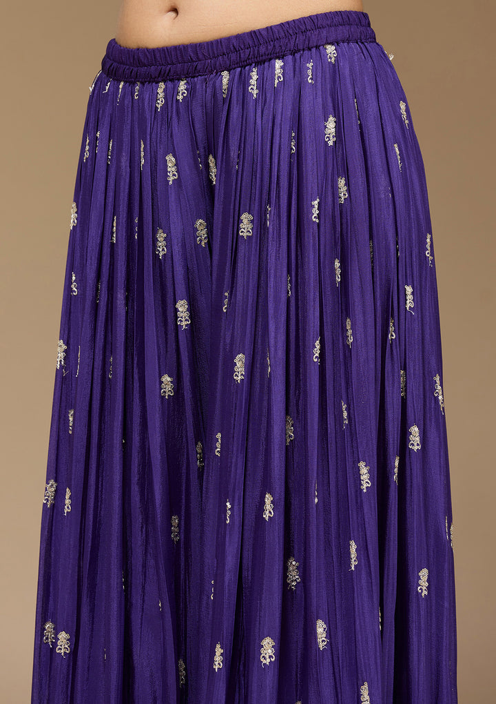 Royal Blue Zariwork (Gold) Chinon Readymade Salwar Suit