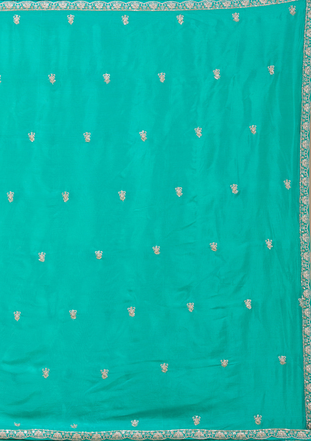 Sea Green Zariwork (Gold) Chinon Readymade Salwar Suit