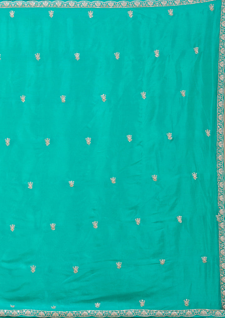 Sea Green Zariwork (Gold) Chinon Readymade Salwar Suit