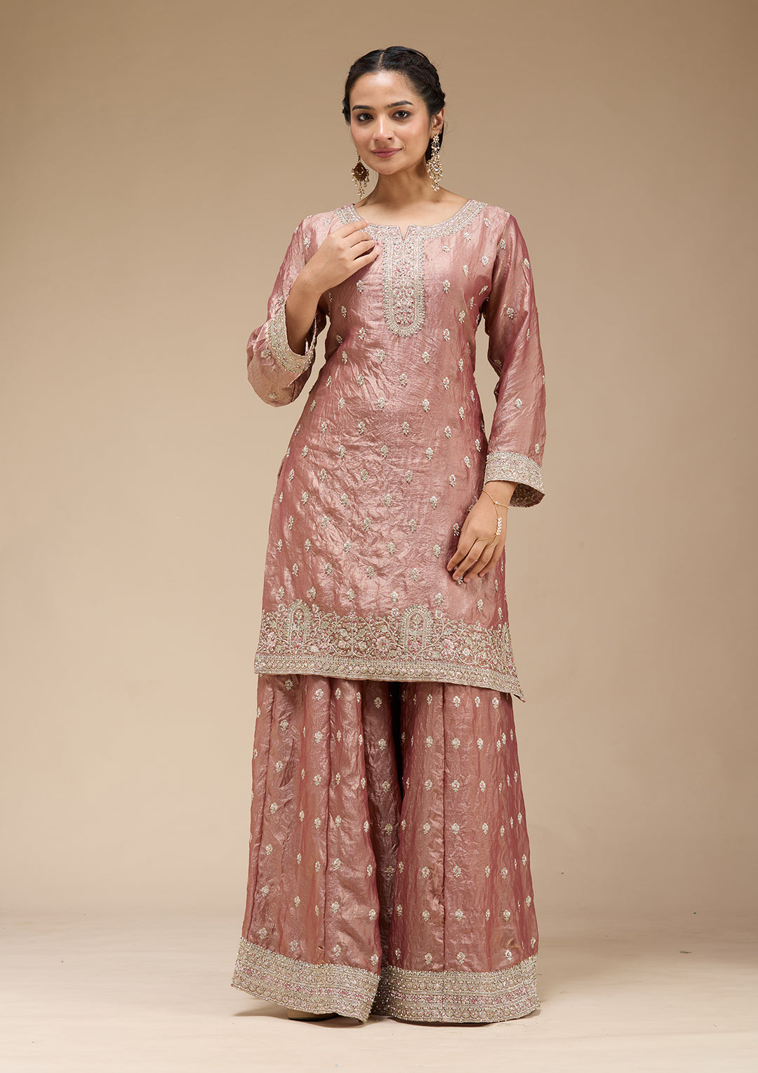Copper Zariwork (Gold) Tissue Readymade Salwar Suit