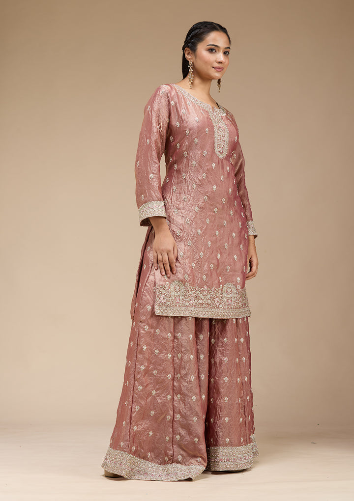 Copper Zariwork (Gold) Tissue Readymade Salwar Suit